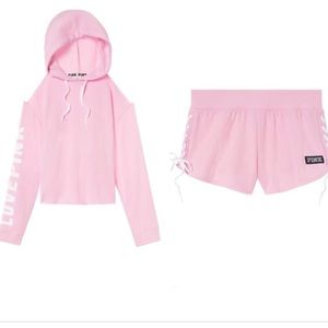 Pink VS -Cold Shoulder Hoodie and Shorts